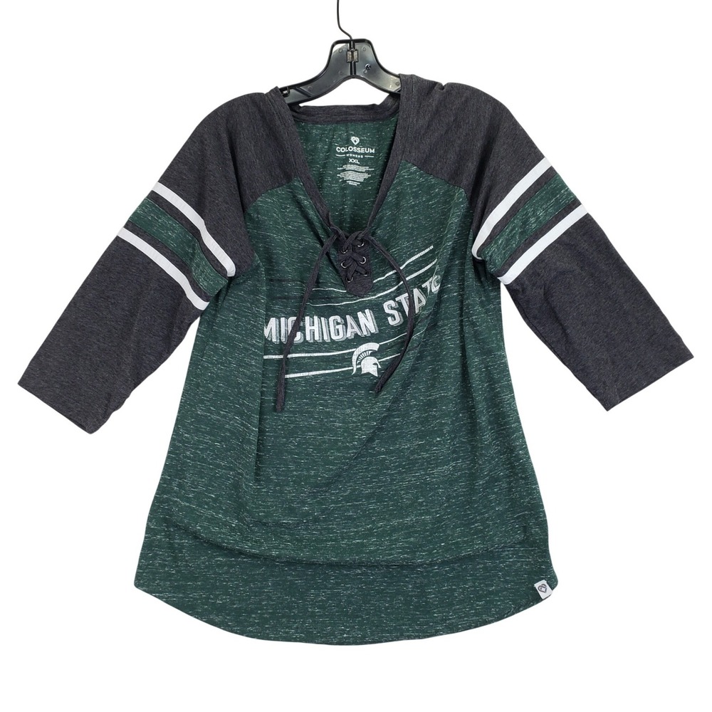 Michigan State Spartans Colosseum Top Womens XXL Green Sporty Gameday Raglan